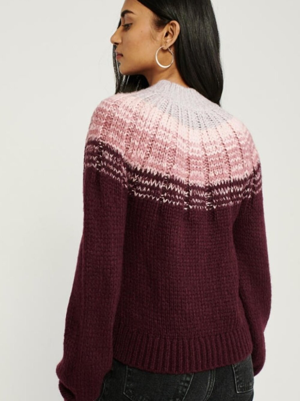 Abercrombie and Fitch Knit Ombre Yoke Sweater Maroon Pink Large - Picture 5 of 9